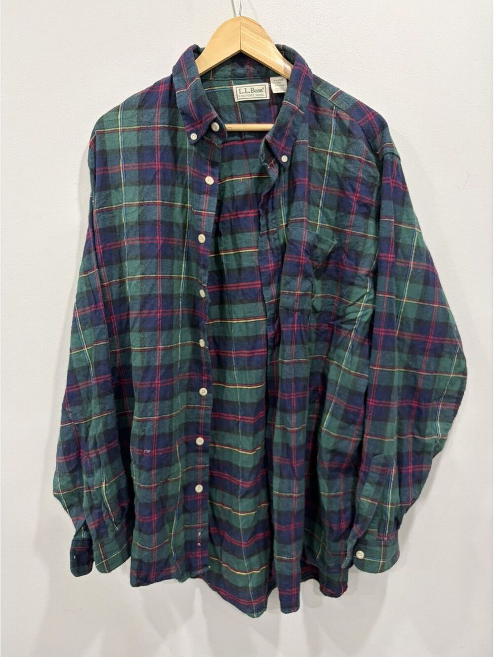 Vintage LL Bean Plaid Flannel button up shirt Green xl tall